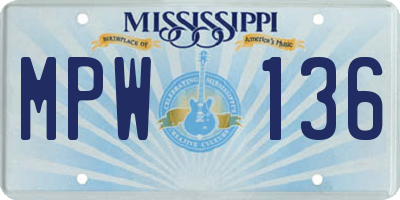 MS license plate MPW136