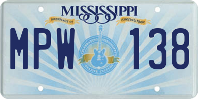 MS license plate MPW138
