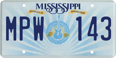 MS license plate MPW143