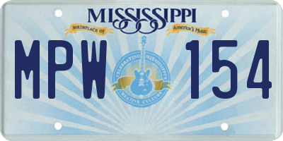 MS license plate MPW154
