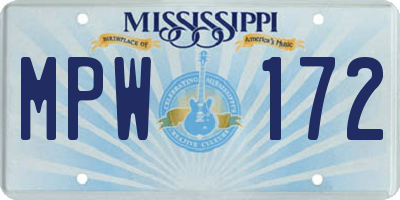 MS license plate MPW172