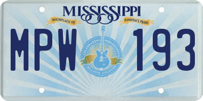 MS license plate MPW193