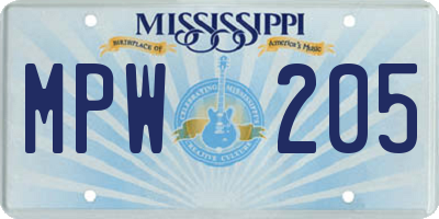 MS license plate MPW205