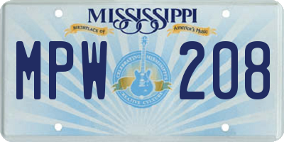 MS license plate MPW208