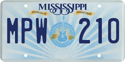 MS license plate MPW210