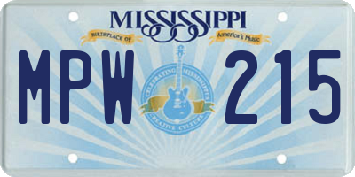MS license plate MPW215
