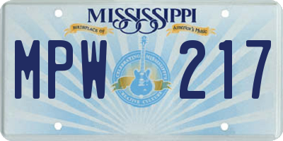 MS license plate MPW217