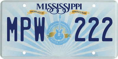 MS license plate MPW222