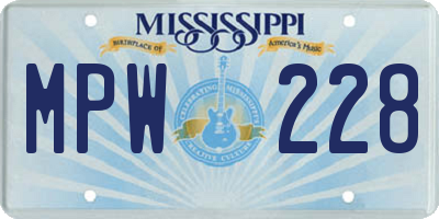 MS license plate MPW228