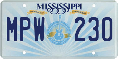 MS license plate MPW230