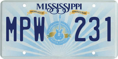 MS license plate MPW231