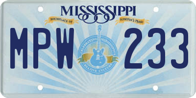 MS license plate MPW233