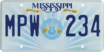 MS license plate MPW234