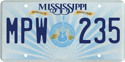 MS license plate MPW235