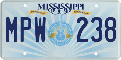 MS license plate MPW238