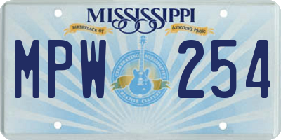 MS license plate MPW254