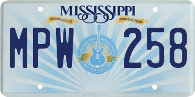 MS license plate MPW258