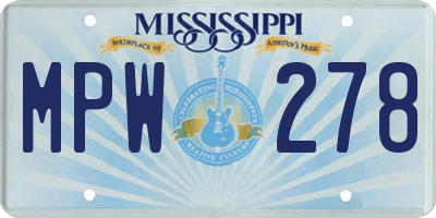MS license plate MPW278