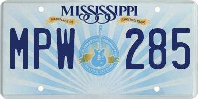 MS license plate MPW285