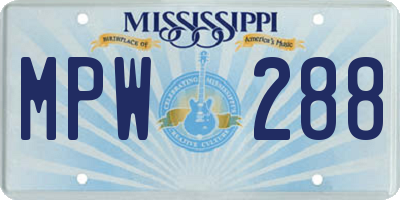 MS license plate MPW288
