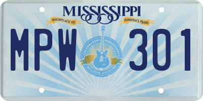 MS license plate MPW301