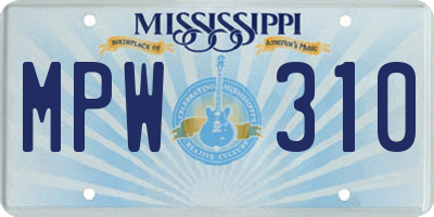 MS license plate MPW310