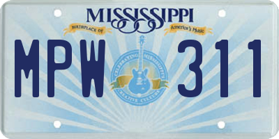 MS license plate MPW311