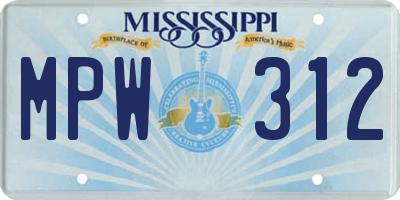 MS license plate MPW312