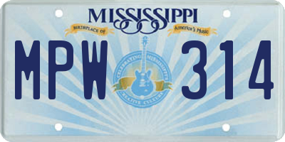 MS license plate MPW314