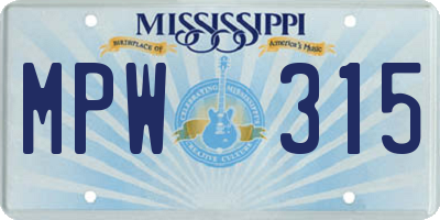 MS license plate MPW315
