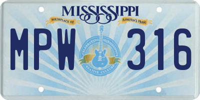 MS license plate MPW316