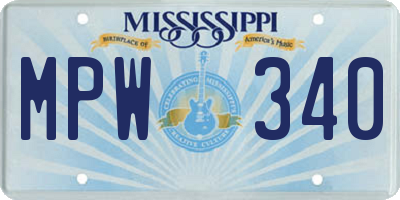 MS license plate MPW340