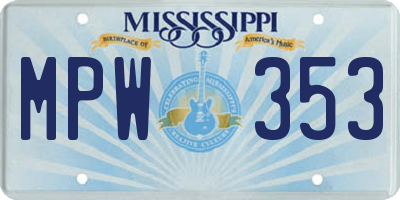 MS license plate MPW353