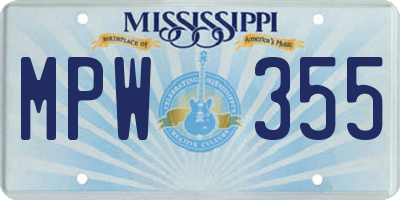 MS license plate MPW355