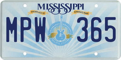 MS license plate MPW365