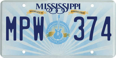 MS license plate MPW374