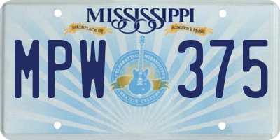 MS license plate MPW375