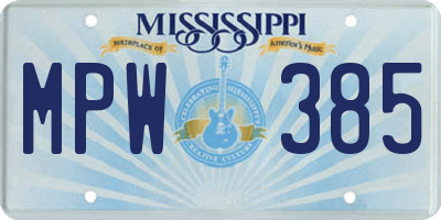 MS license plate MPW385