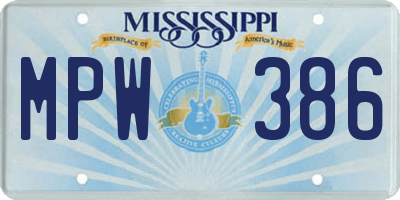 MS license plate MPW386