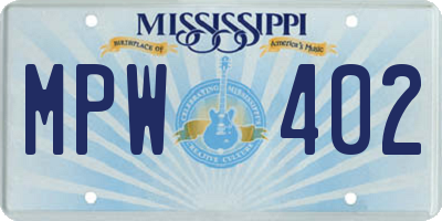MS license plate MPW402