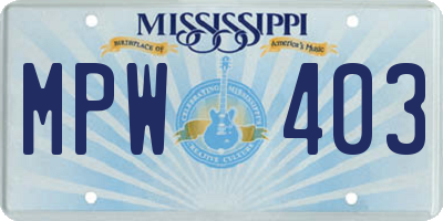 MS license plate MPW403