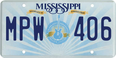 MS license plate MPW406
