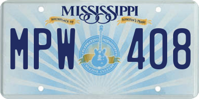 MS license plate MPW408