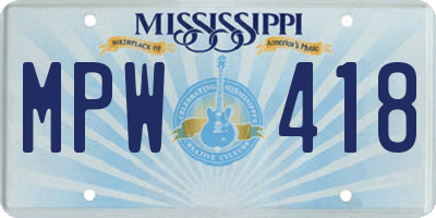 MS license plate MPW418