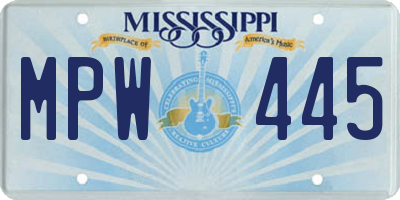 MS license plate MPW445