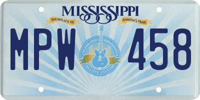 MS license plate MPW458