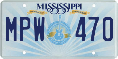 MS license plate MPW470
