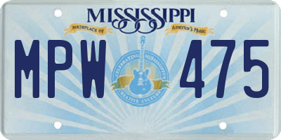 MS license plate MPW475