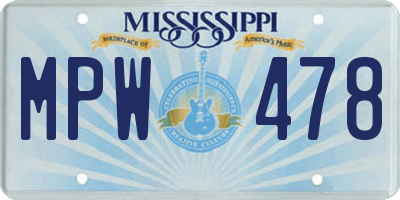 MS license plate MPW478