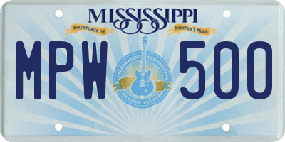 MS license plate MPW500